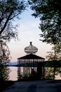 Silhouette of a steel frame gazebo structure at Lake Starnberg Munich Germany