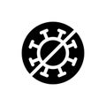 Silhouette Stop bacteria icon. Round outline emblem of anti covid. Sign of fight against virus. Black simple illustration of no Royalty Free Stock Photo