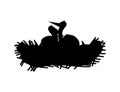 Silhouette of stork pair in nest vector illustration depicts family love and care Royalty Free Stock Photo