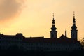 Silhouette of Strahov Monastery in Hradcany with sunset background, Prague, Czech Republic Royalty Free Stock Photo