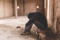 The silhouette of stressed and depressed man  of working  under pressure and hopefulness, Sad expression, sad emotion, despair, Royalty Free Stock Photo