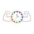 silhouette strong arm muscle with clock time to work vector illustration