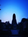 2019 - Silhouette style of Wat Praram pagoda at Ayutthaya historical park Royalty Free Stock Photo