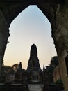 2019 - Silhouette style of Wat Praram pagoda at Ayutthaya historical park Royalty Free Stock Photo