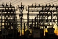 Silhouette of substation for the distribution of electric power with in Brazil,