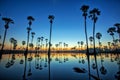 Silhouette Sugar Palm Tree on the rice field Royalty Free Stock Photo