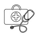 silhouette suitcase health with stethoscope icon