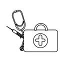 silhouette suitcase health with stethoscope and syringe