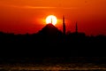 Silhouette of Suleymaniye Mosque at Sunset. Ramadan, kandil and iftar background photo