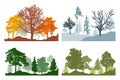 Silhouette of summer, autumn, winter, spring woodland, landscape. Four season. Vector illustration Royalty Free Stock Photo