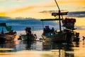 Silhouette sunset boat on sea beach colorful sky with cloud