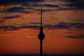 Silhouette at sunset of the Fernsehturm Royalty Free Stock Photo