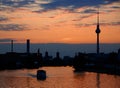 Silhouette at sunset of the Fernsehturm Royalty Free Stock Photo