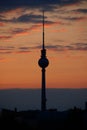 Silhouette at sunset of the Fernsehturm Royalty Free Stock Photo