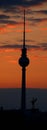 Silhouette at sunset of the Fernsehturm Royalty Free Stock Photo