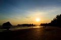 Silhouette sunset tropical beach