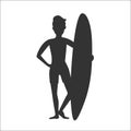 Silhouette of surfer man stay with surfboard