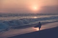 Silhouette of surfer walking at beach with sunset Royalty Free Stock Photo