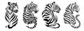 Silhouette svg shapes of tigers illustration. Royalty Free Stock Photo