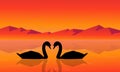 Silhouette of swan with mountain background scenery