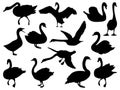 Set of swan silhouette vector art on a white background