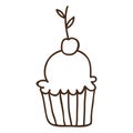 silhouette sweet cupcake icon with cherry