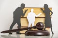 Silhouette symbol. Child custody. Family law proceedings. Divorce mediation, legal separation. Royalty Free Stock Photo