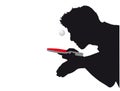 Silhouette of a table tennis player with red racket and ball Royalty Free Stock Photo