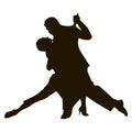 Silhouette of tango dance pair. Couple dancers