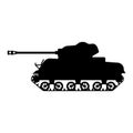 Silhouette Tank American World War 2 M4 Sherman medium tank icon. Military army machine war, weapon, battle symbol side Royalty Free Stock Photo