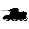 Silhouette Tank American World War 2 M3 Stuart light tank icon. Military army machine war, weapon, battle symbol