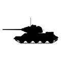 Silhouette tank Soviet World War 2 T34 medium tank icon. Military army machine war, weapon, battle symbol silhouette Royalty Free Stock Photo