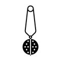 Silhouette Tea strainer with handle. Outline icon of metal device for brewing leaf tea, herbal drinks. Black illustration of