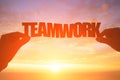 Silhouette of teamwork word