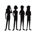 Silhouette teens girl student cap standing