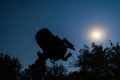 Silhouette of a telescope against the background of the night starry sky. Astronomical optical instrument is ready for stargazing Royalty Free Stock Photo