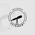 silhouette telescope astronomy logo vintage vector illustration template icon graphic design with badge circle