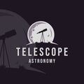 silhouette telescope at moon logo modern vintage vector illustration template icon graphic design. astronomy equipment sign or