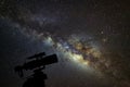 Silhouette of telescope watching the milky way galaxy on night s