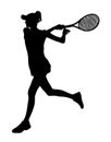 Silhouette of a tennis player. Isolated illustration of a sportswoman girl. A woman plays tennis.