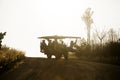 Silhouette of Thai people use tractor for service travelers tour Phu Pa Po mountain or Fuji City Loei