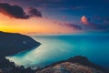 Silhouette Thailand aerial: sunset sea bay at highland, beach coastline of Koh Tao Island, Asia Royalty Free Stock Photo