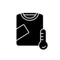 Silhouette Thermal underwear. Outline icon of long sleeve t shirt with thermometer. Black simple illustration of clothing to keep