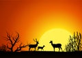 Silhouette of three deer in the garden,on natural background Royalty Free Stock Photo