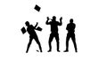 Silhouette Three guys throwing documents in the air and starting Royalty Free Stock Photo