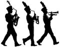 Silhouette of High School Marching band musicians Royalty Free Stock Photo