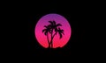 Vector of silhouette of palm trees against a sunset with black background Royalty Free Stock Photo