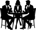 Silhouette of three people in discussion at round table Royalty Free Stock Photo