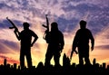 Silhouette of three terrorists Royalty Free Stock Photo