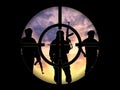 Silhouette of three terrorists